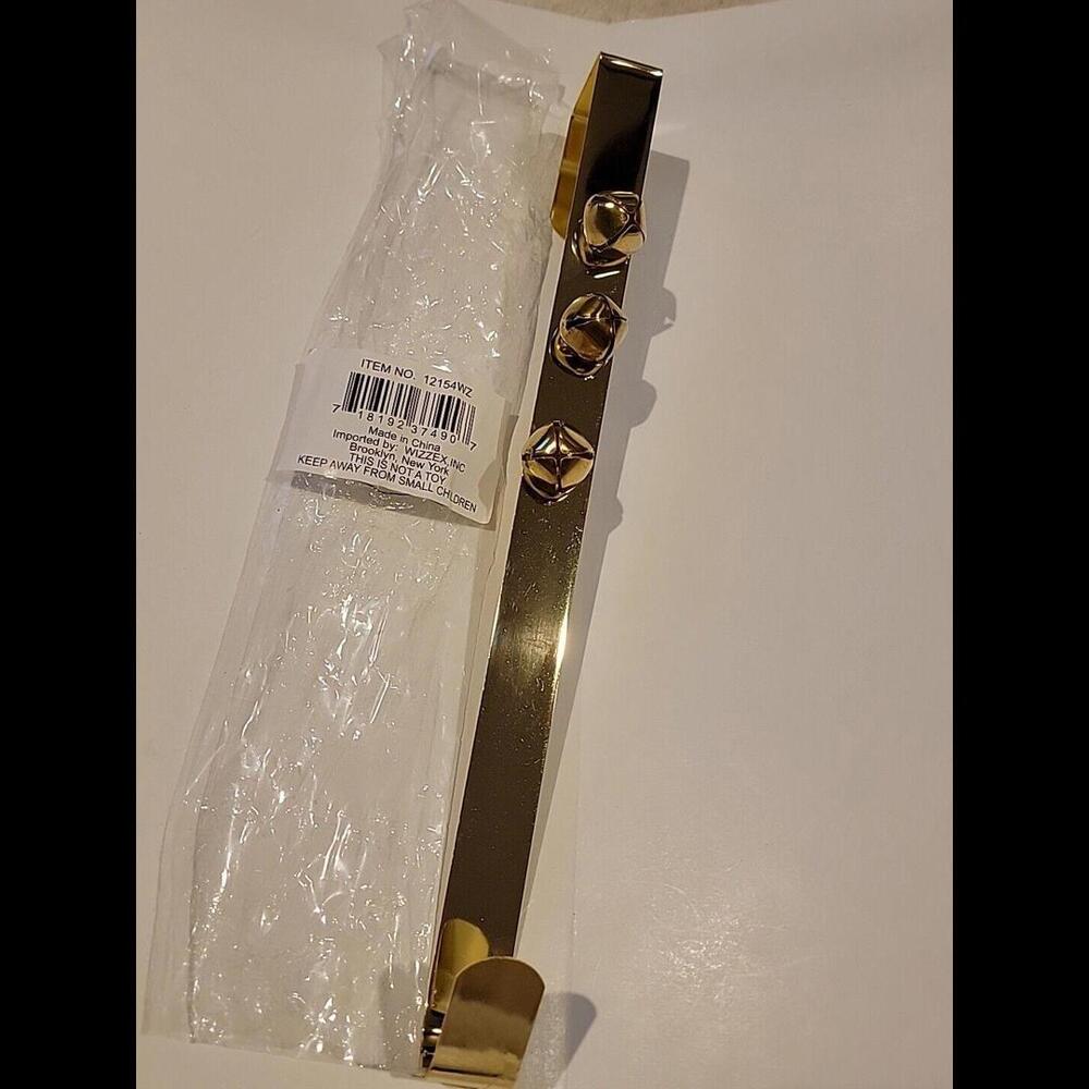 Christmas Wreath Hanger Gold with 3 bells Over the Door 14" Long 1" Wide